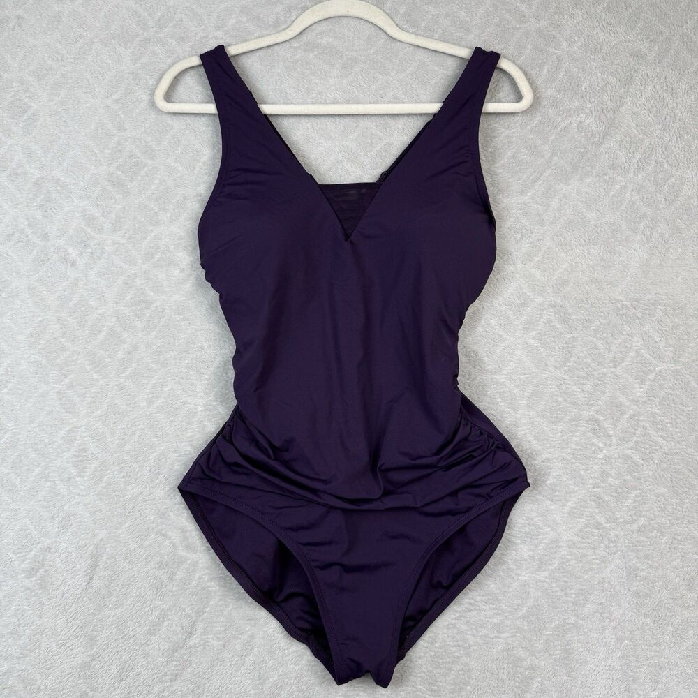 Lands' End Crossback Swimsuit Womens Medium Ruched Tummy Control Eggplant Purple